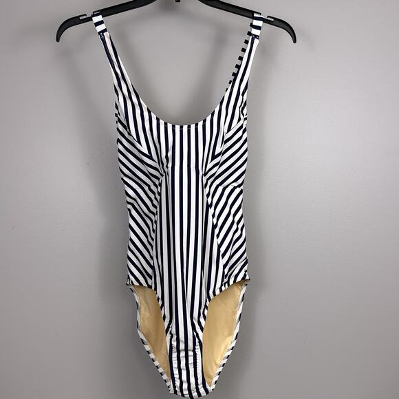 New Cabana Life x Talbots Swimsuit Women's Size L Navy White Stripes UV - Picture 1 of 6